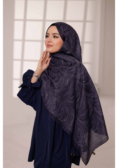 Mimiyum Ebru Desen-soft Şal Lacivert Çok Renkli