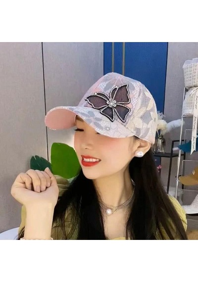 Valkyrie Kadın Taşlı Kelebek Çiçek Detaylı Dantel Şapka Ayarlanabilir Spor Şapka Yazlık Baseball Cap Pembe