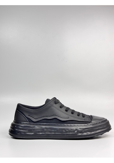 Daytex 2474 Togga - Hakiki Deri Detaylı Keten Fileli Ortopedik İthal Kalın Eva Taban Hafif Erkek Spor Sneaker Ayakkabı Siyah