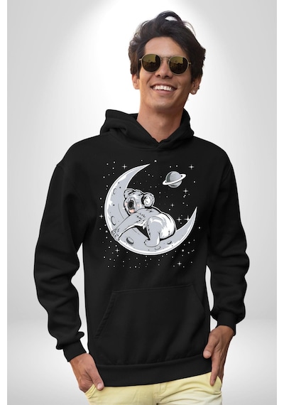 Kuala Sancar Uyuyor Ay Mars Kadın Erkek Siyah Kapüşonlu Sweatshirt Hoodie Siyah