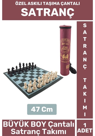 Premium Aile Ev Arkadaş Zeka Strateji Beceri Geliştirici Askılı Taşıma Çantalı Satranç Takımı 47 Cm