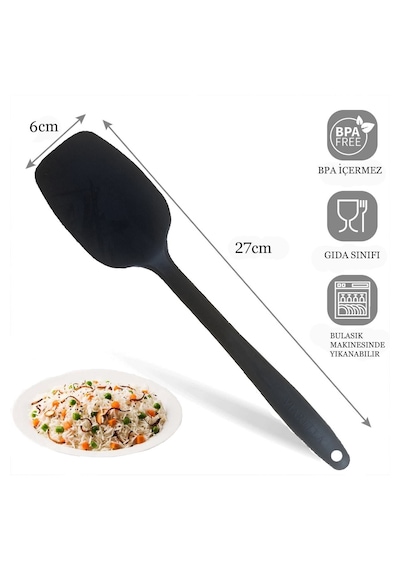 Silikon Kaşık Büyük Boy Yanmaz Yapışmaz Çizmez Siyah 27 Cm