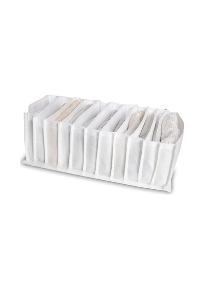 3' Lü Set 11 Bölmeli Medium Beyaz Renkte Dolap İçi Ve Çekmece Düzenleyici Esnek Kumaş Organizer Kuma Diğer