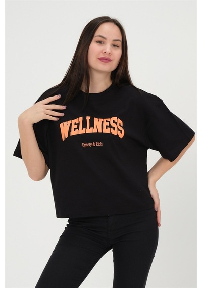 Rich Oversize Kadın T-Shirt %100 Pamuk Tişört Siyah