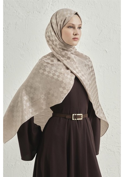Armine Elegance İpek Pamuk Dama Şal 07 Vizon