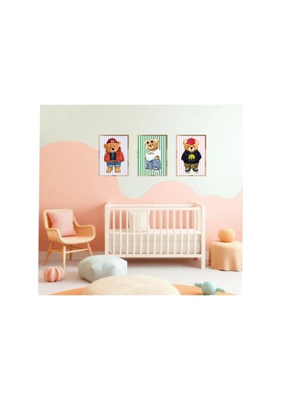Poster 3 Lü Set Ahşap Çerçeveli Çocuk Odası Tablo Poster Çerçeveli Çok Renkli - 812308063 Çok Renkli