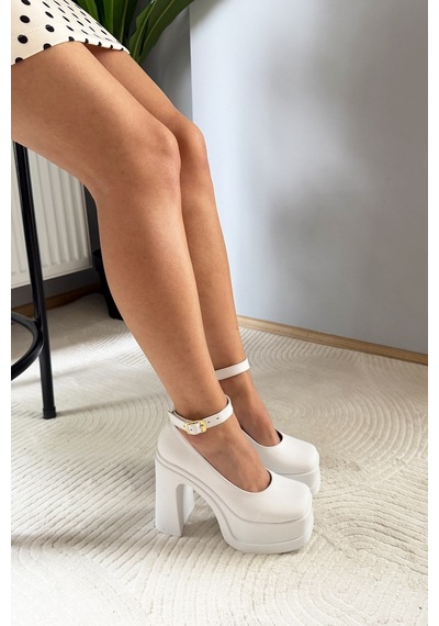 Preshley Kadın Elanor Beyaz Bilekten Bağlamal 12 Cm Platform Topuklu Ayakkabı