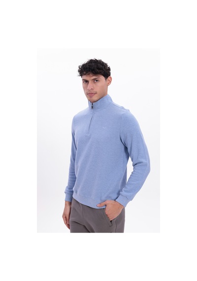 Rowinger Yarım Fermuarlı Dik Yaka Selanik Örme Erkek Sweatshirt Baby Blue