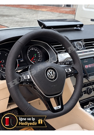 Vw Golf 7 Dikme Direksiyon Kılıfı Premium Komple Delikli Deri Siyah Dikiş 2012-2017