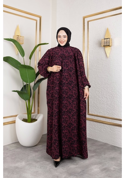 Nevayla Moda Robalı Desenli Viskon Elbise - Gül Kurusu / E0126 Gül Kurusu