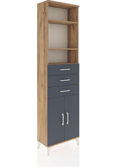 Arges Dolap 4 Raflı 3 Çekmeceli 2 Kapaklı 60x30x221 Çam-antrasit Atlas Çam