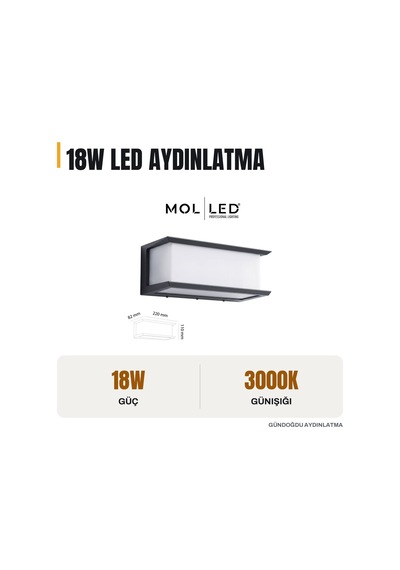 Molled Oliva Serisi 18w Siyah Dikdörtgen Led Dış Mekan Aplik 3000k - Mol8824