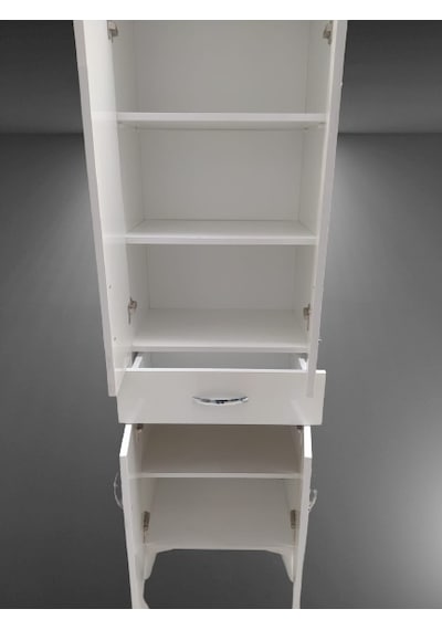 Çok Amaçlı Dolap Beyaz Model Hard Parlak Suntalem 180 Cm 4 Raf Demonte El Yapım Beyaz
