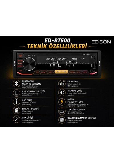 Edison Ed-bt500 Oto Teyp - Güçlü Ve Net Ses Performansı