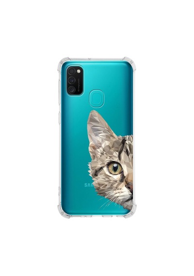 Samsung Galaxy Uyumlu M30s Köşe Korumalı Antişok Kapak Catface Tasarımlı Şeffaf Silikon Kılıf