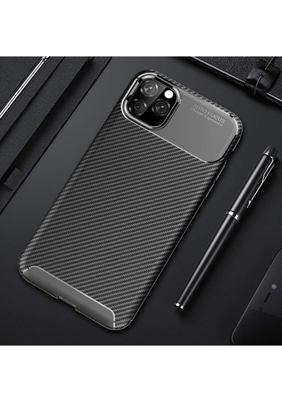 Apple Uyumlu  iPhone 11 Pro Max Kilif Karbon Tasarim Negro Silikon Kapak 403232545