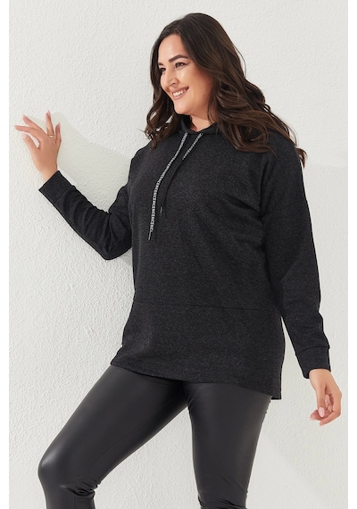 Lady Majestic Büyük Beden Kapüşonlu Sweatshirt Antrasit