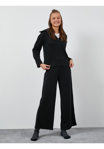 Koton Dik Yaka Pijama Üstü Fermuarlı Uzun Kollu Siyah 3wlk40096mk 3WLK40096MK999 Siyah