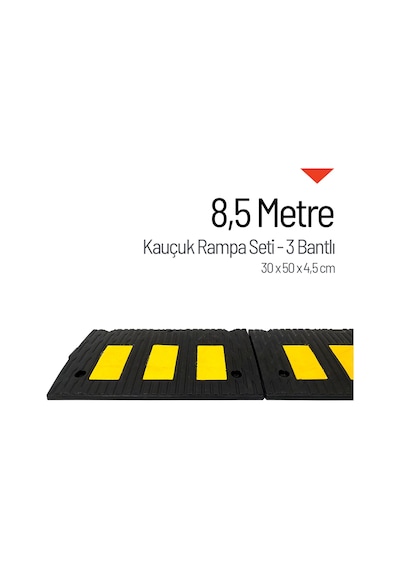 Kauçuk Rampa Set, Otopark Rampası, Kaldırım Rampası 30 X 50 X 4,5 Cm - 3 Bantlı - 8,5 Metre-3902