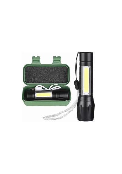 Gaman Süper Parlak 3 Fonksiyonlu Usb Şarjlı Flaşörlü Led El Feneri Siyah