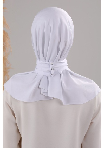 Melodi Scarf Kadın Tesettür Pratik Çıtçıtlı Sandy Fular Deniz Havuz Uyumlu Hazır Bone Beyaz Beyaz