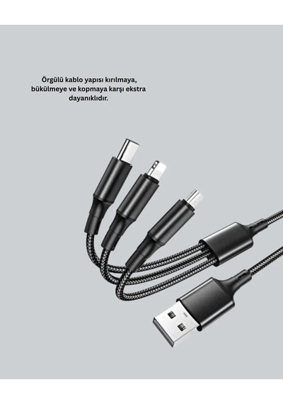 3 Ü 1 Arada Hızlı Şarj Kablosu İos Android Type-c Uyumlu .