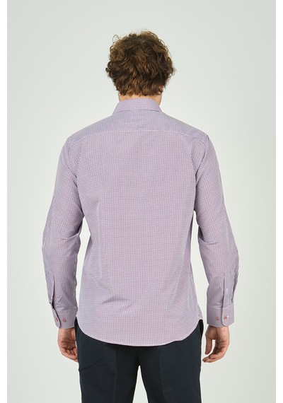 De Leone Erkek Slim Fit Ekoseli Uzun Kollu %100 Pamuk Gömlek 2060 Bordo Bordo