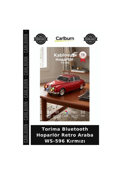 Torima Bluetooth Hoparlör Retro Araba Ws-596 Kırmızı Araç Model Ses Cihazı Taşınabilir Alet