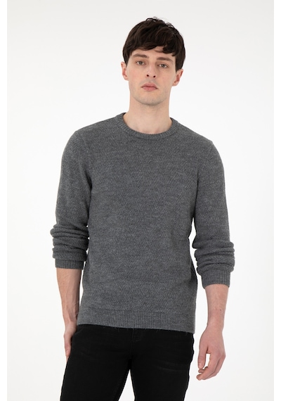 U.S. Polo Assn. Erkek Regular Fit Bisiklet Yaka Gri Melanj Kazak 50297049-VR086