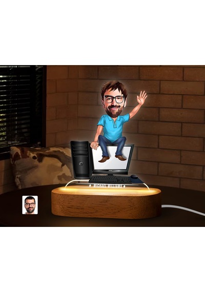 Bk Gift Kişiye Özel Bilgisayar Mühendisi Karikatürlü Dekoratif 3d Biblo Led Işıklı Gece Lambası-1, Arkadaşa Hediye Kobitmeyen138303 Bk Gift