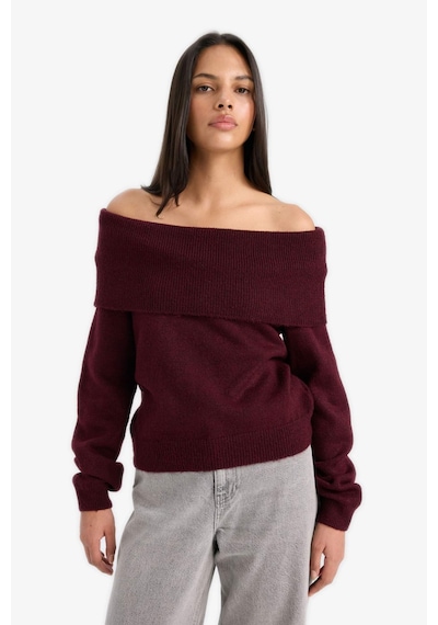 Defacto Regular Fit Omuzu Açık Kazak F3029ax25wnbr285 Bordo