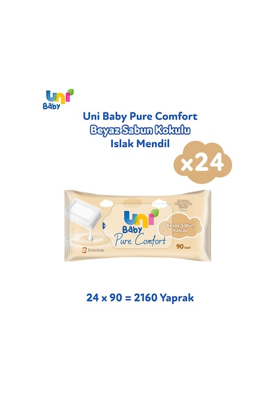 Uni Baby Pure Comfort Beyaz Sabun Kokulu Islak Mendil 24'lü
