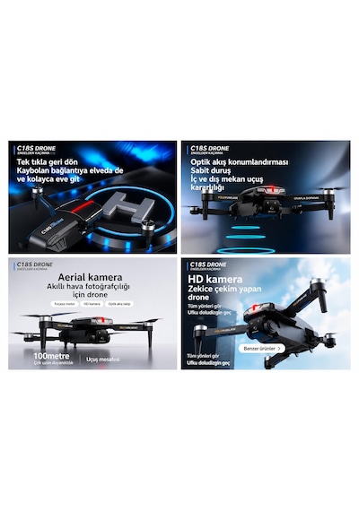 C13s Hava Dronu Optik Akış Fırçasız Motor Wifi Cam Başsız Mod Katlanabilir Tek Tuş Kalkış İniş Geri Dönme Engel Algılama Elektirkli Kamera 3 Lü Lens Led Işıklı