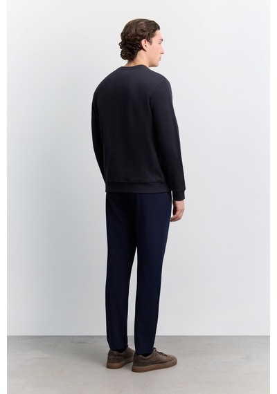 Avva Erkek Lacivert Bisiklet Yaka Kolay Ütülenen Baskılı Pamuklu Regular Fit Sweatshirt A62y1297
