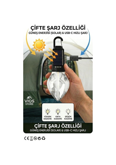 Lexroo Solar Ve Type-c Şarjlı Kamp Lambası Çok Renkli