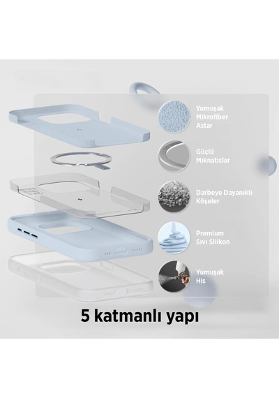 Bix İphone 15 Pro Max Silikon Kılıf Magsafe Uyumlu Güçlü Koruma Darbe Emici Gök Mavisi