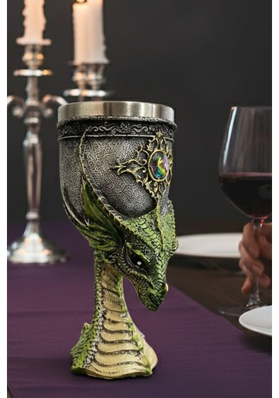 Yeşil Ejderha Figürlü Paslanmaz Çelik Kadeh - 3d Kabartmalı Mistik Dragon Mug Kupa Paslanmaz Çok Renkli