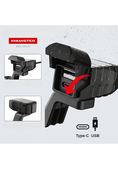 Knmaster Uc200 Motosiklet Usb Ve Type-c Çift Girişli Şarj Soketi Siyah