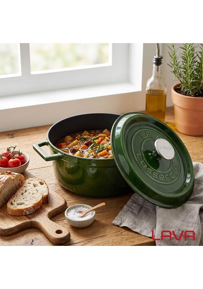 Metal Premium Serisi - Döküm Yuvarlak Tencere, 24 Cm, Majolik Yeşil Çok Renkli