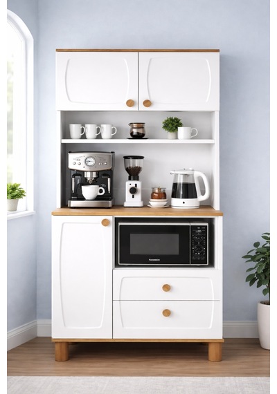 Lizbon Kahve Köşesi + Çok Amaçlı Raflı Kapaklı Dolap - 80cm Renkli