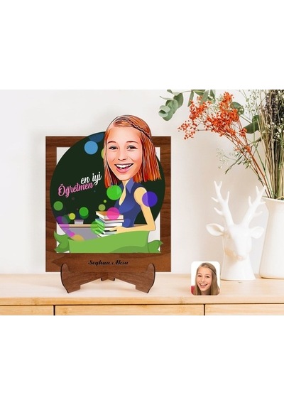 Kişiye Özel En Iyi Öğretmen Karikatürlü Ahşap Standlı 3D Biblo-2