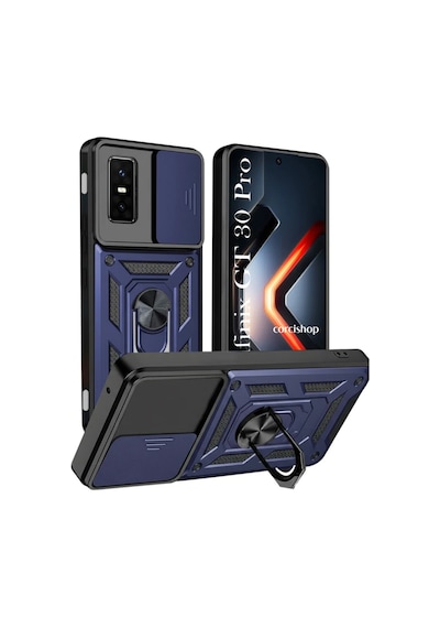 Infinix Gt 30 Pro Uyumlu Kamera Korumalı Sürgülü Yüzüklü Standlı Kapak Lacivert