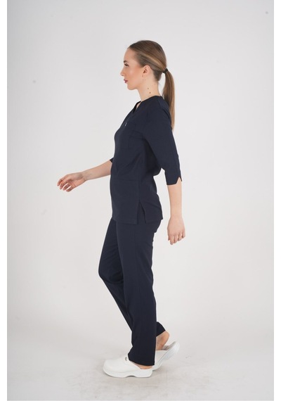 Unisex Lacivert Violet Model Scrubs Takım Doktor Hemşire Üniforması Lacivert Lacivert