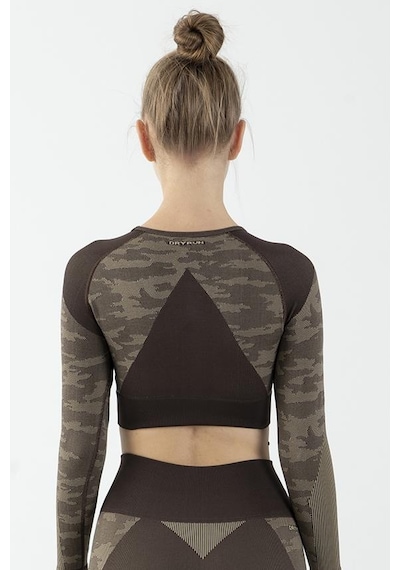 Maraton Active Slimfit Kadın Bisiklet Yaka Uzun Kol Fitness Kahverengi Crop Top 816013 Kahverengi