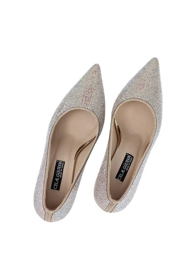 Kadın Dore Taşlı İnce Topuklu Stiletto Altın
