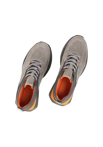 Erkek Gri Kalın Tabanlı Nubuk Deri Sneaker