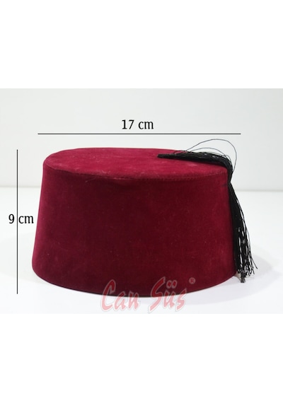 Kadife Fes Şapka Bordo 17cm 1-12 Yaş