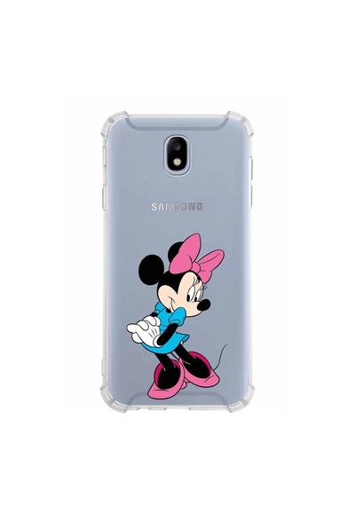 Samsung Galaxy Uyumlu J7 Pro Köşe Korumalı Antişok Kapak Minnie Mouse Tasarımlı Şeffaf Kılıf