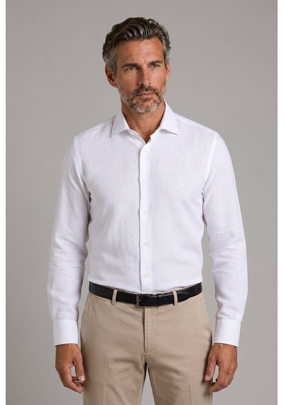 Bisse Beyaz Regular Fit Pamuk Keten Cepli Doğal Gömlek Gmktn1kc224012 D01