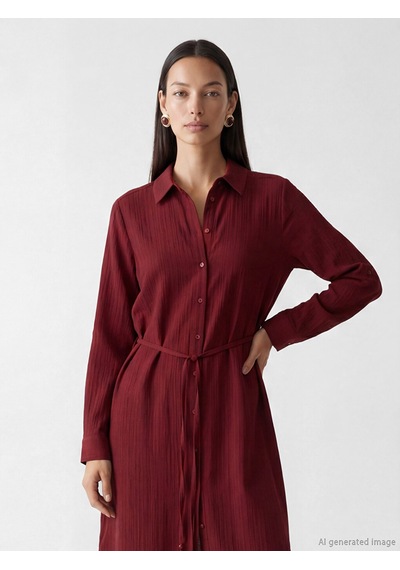 Lcw Everyday Bordo Oversize Gofre Kadın Gömlek Tunik